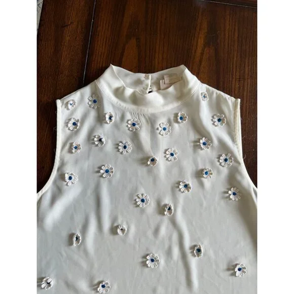 Anthropologie Vanessa Virginia Sheer Ivory Daisy Appliqué Blouse Shirt S - Picture 3 of 9